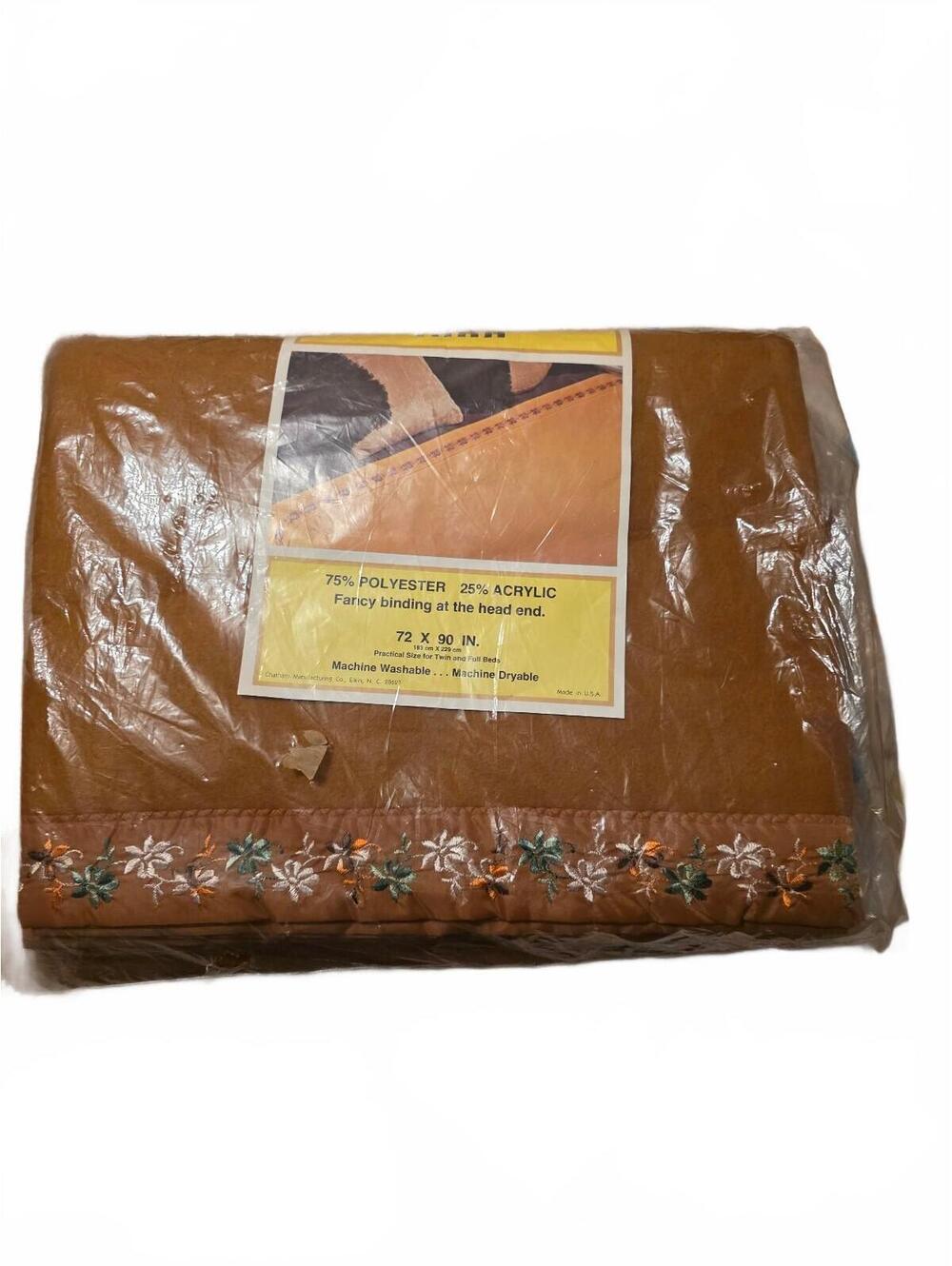Vintage Tara Brown Polyester Acrylic Bedspread with Floral Embroidery 72x90